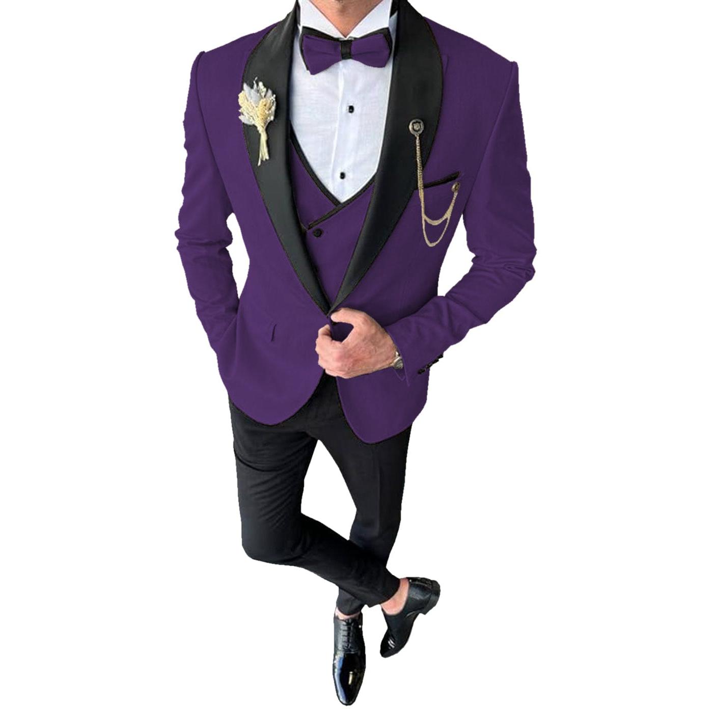 ceehuteey 3 Piece Mens Suit Shawl Lapel Prom For Wedding Tuxedos (Blazer + Vest + Pants)