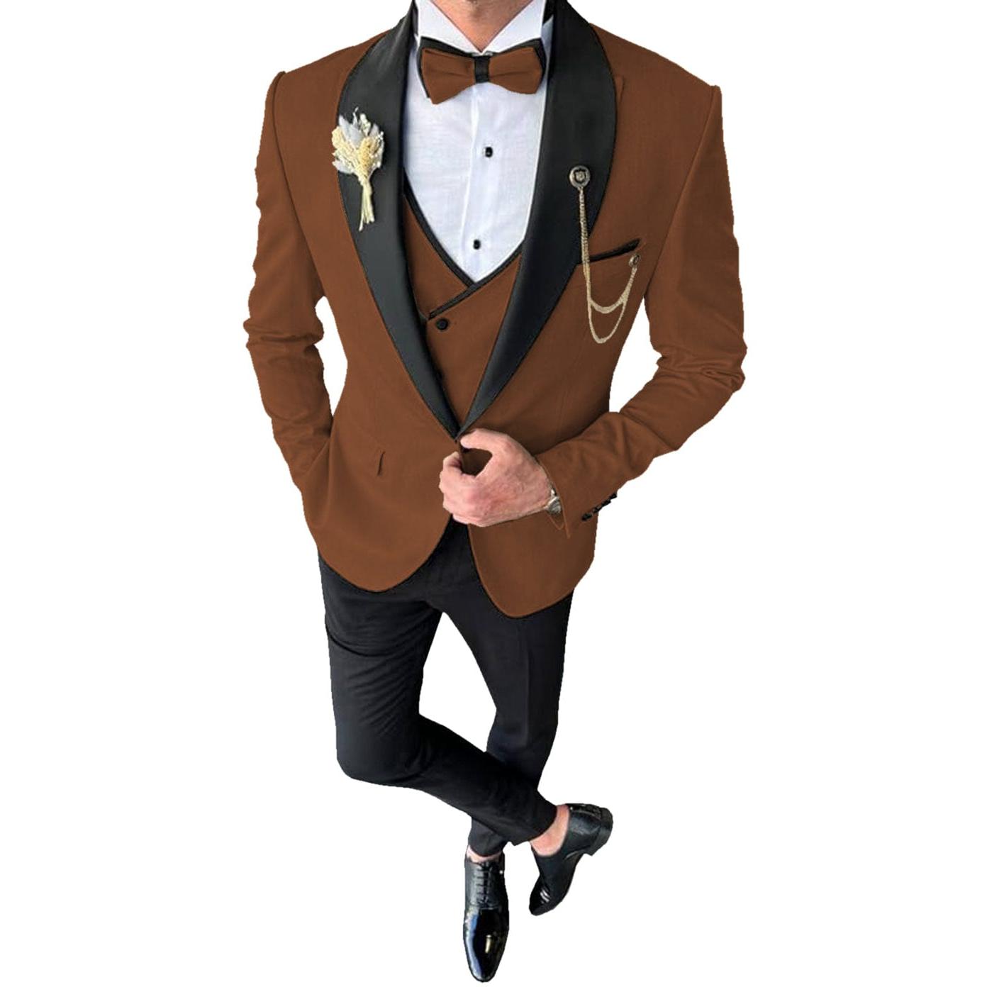 ceehuteey 3 Piece Mens Suit Shawl Lapel Prom For Wedding Tuxedos (Blazer + Vest + Pants)