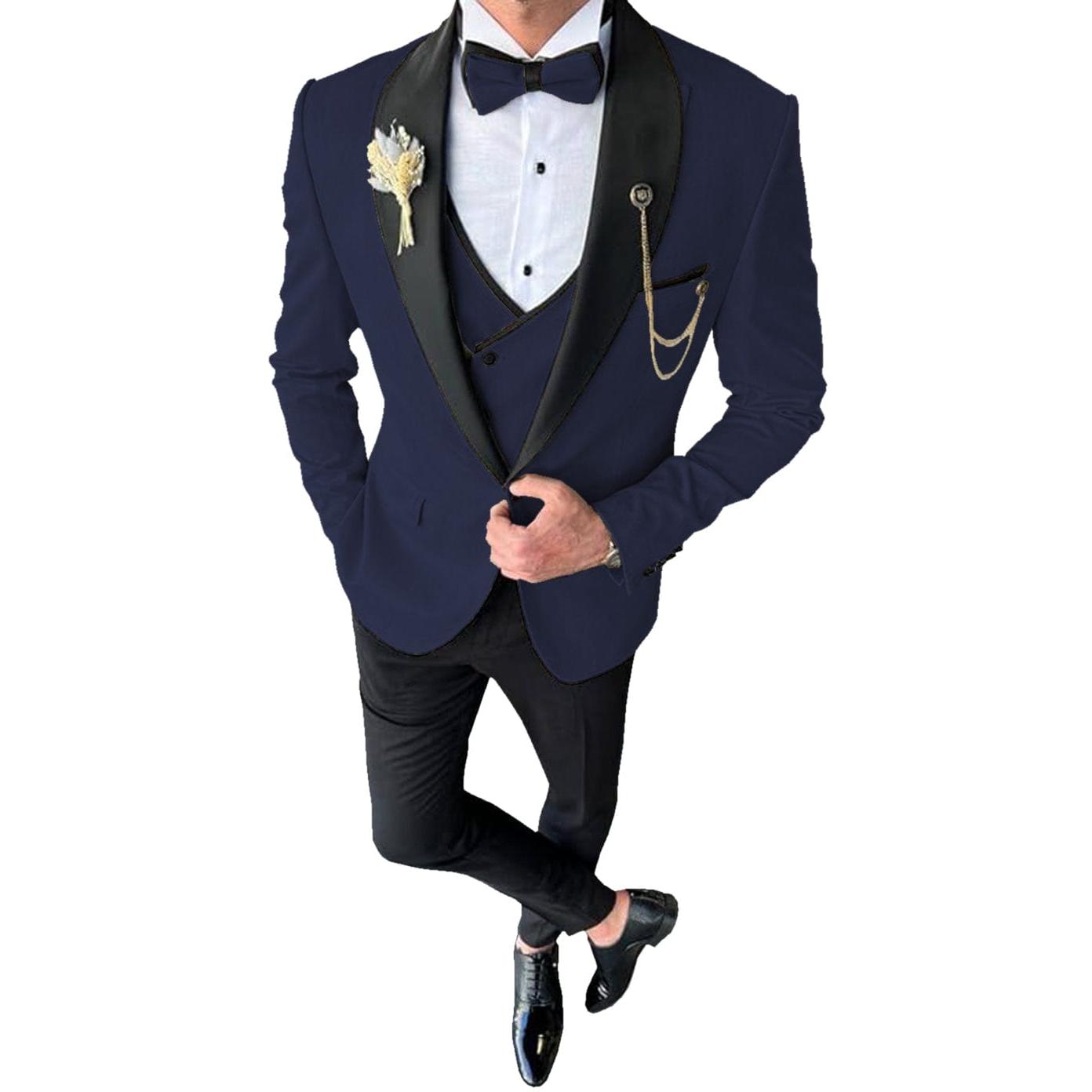 ceehuteey 3 Piece Mens Suit Shawl Lapel Prom For Wedding Tuxedos (Blazer + Vest + Pants)