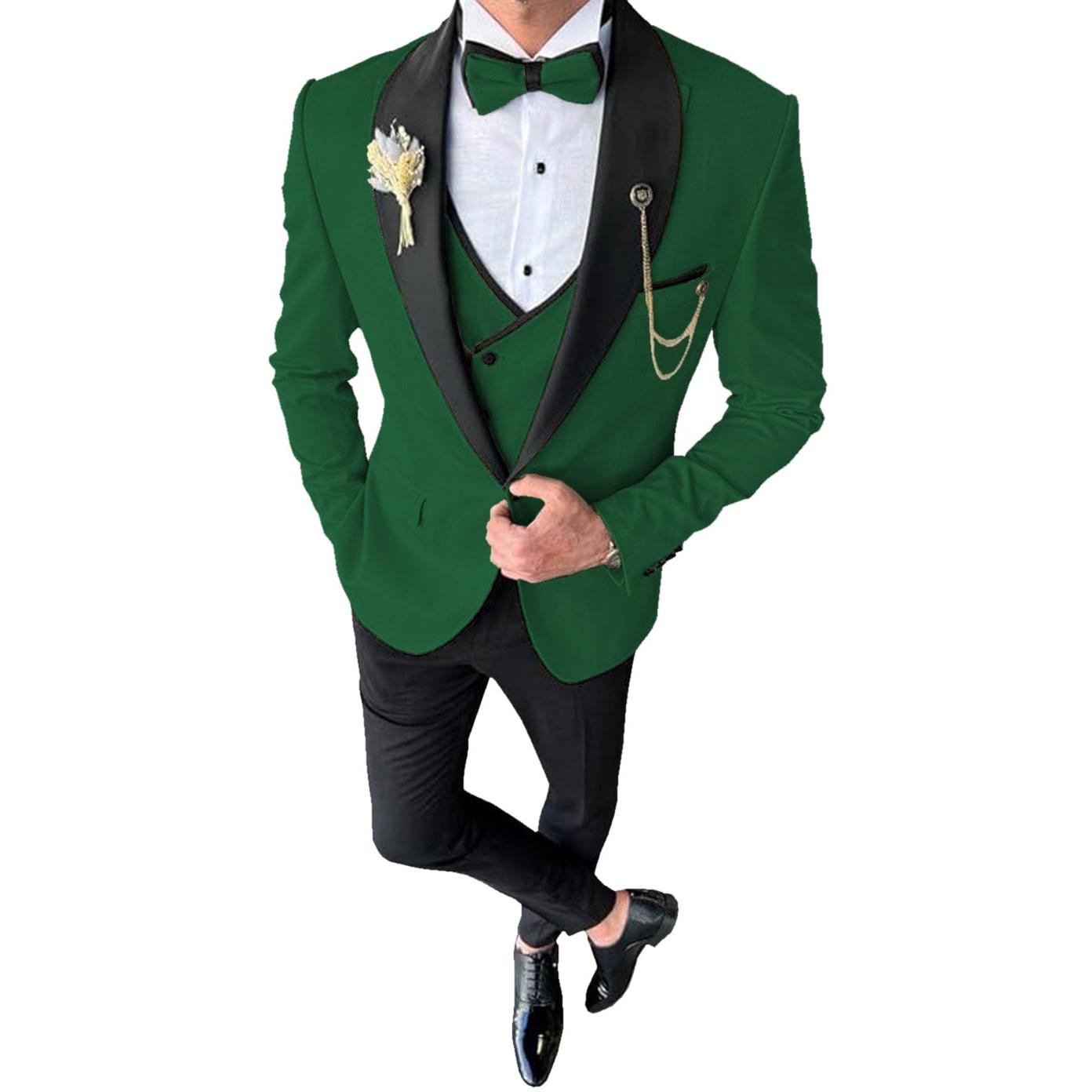 ceehuteey 3 Piece Mens Suit Shawl Lapel Prom For Wedding Tuxedos (Blazer + Vest + Pants)