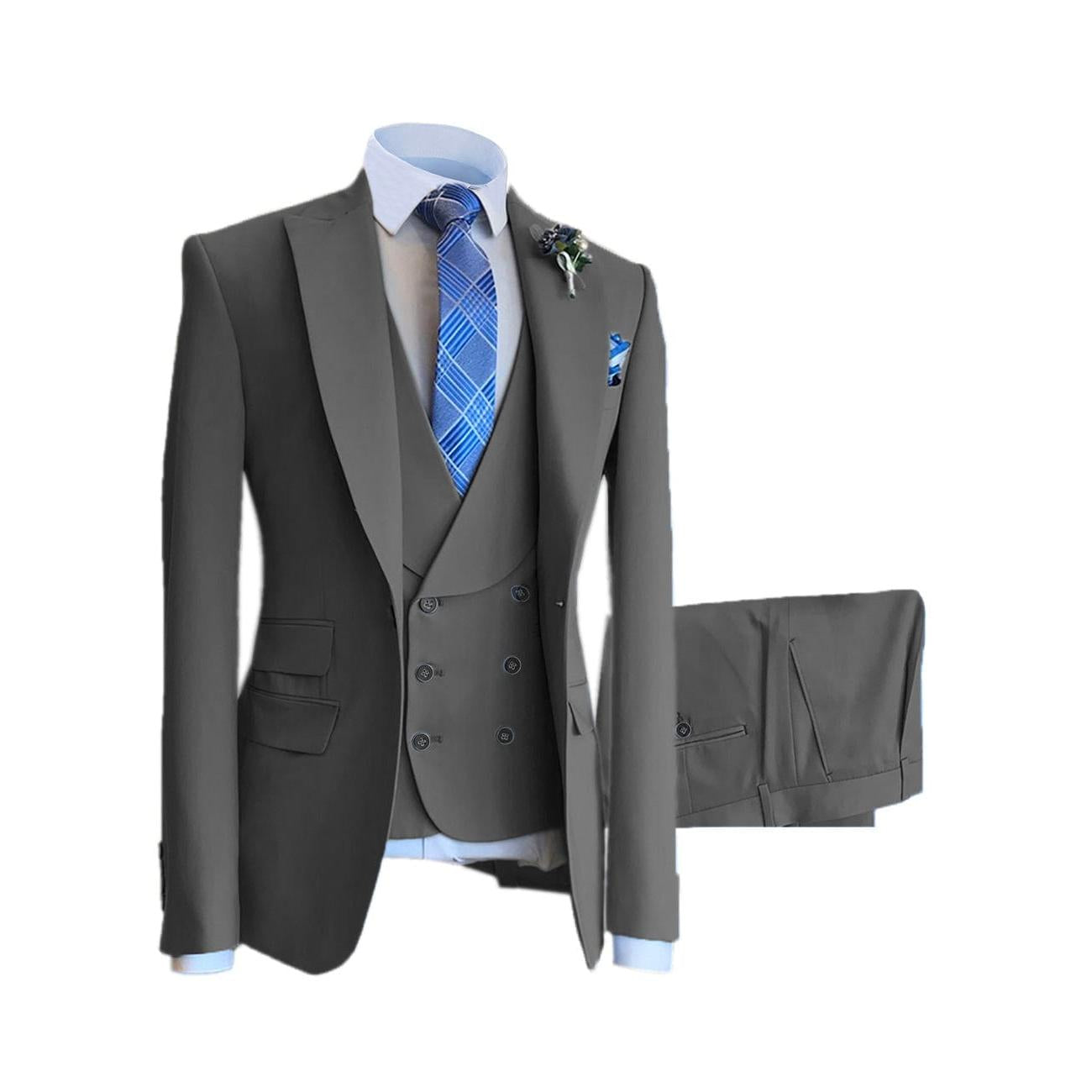 ceehuteey 3 Pieces Mens Suit Design Slim Fit Peak Lapel Tuxedos (Blazer+vest+Pants)