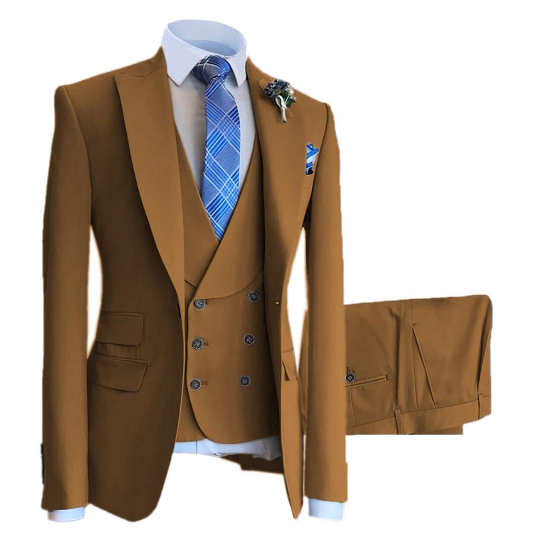 ceehuteey 3 Pieces Mens Suit Design Slim Fit Peak Lapel Tuxedos (Blazer+vest+Pants)