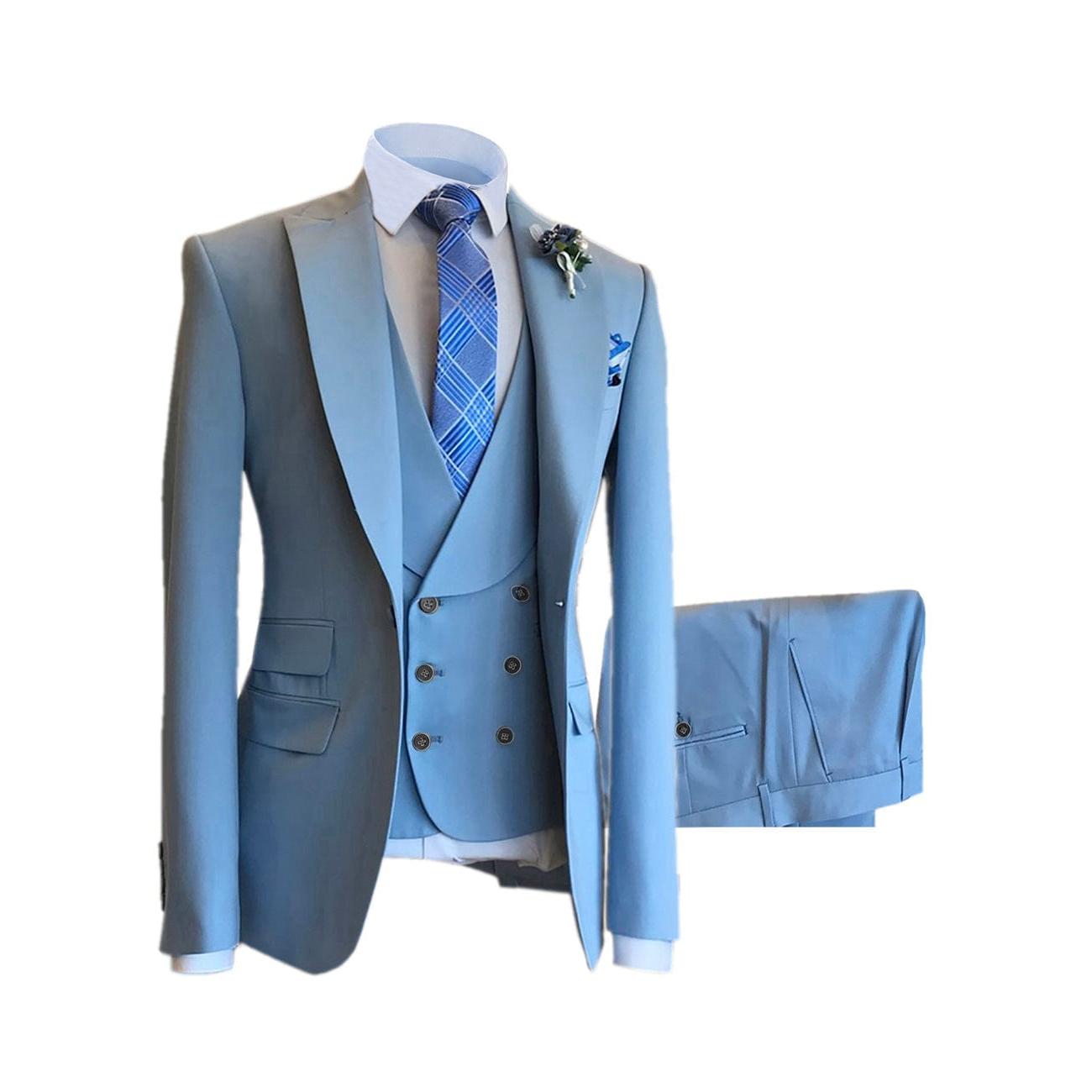 ceehuteey 3 Pieces Mens Suit Design Slim Fit Peak Lapel Tuxedos (Blazer+vest+Pants)