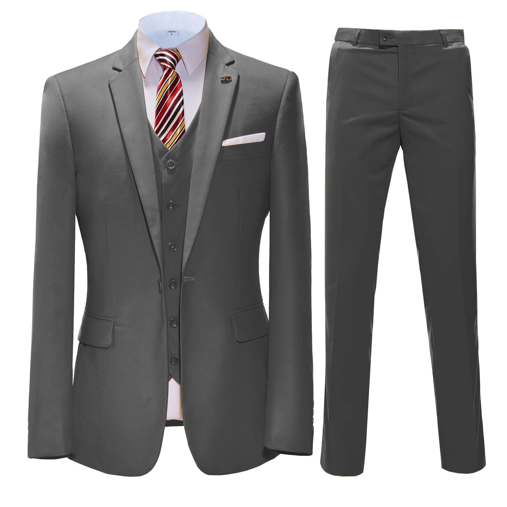 ceehuteey 3 Pieces Mens Suit Flat Notch Lapel Business Tuxedos (Blazer+vest+Pants)