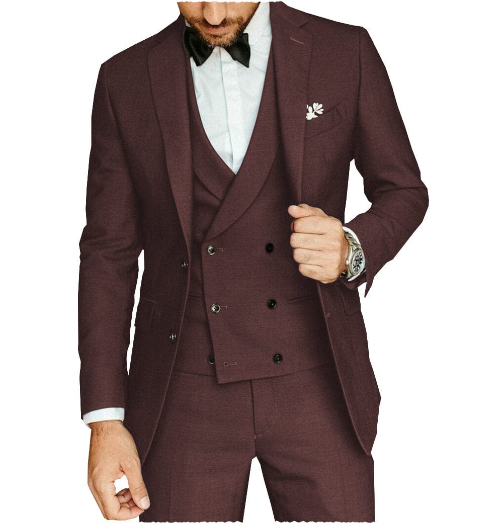 ceehuteey Casual Men's 3 Pieces Notch Lapel Tuxedos Burgundy (Blazer+vest+Pants)