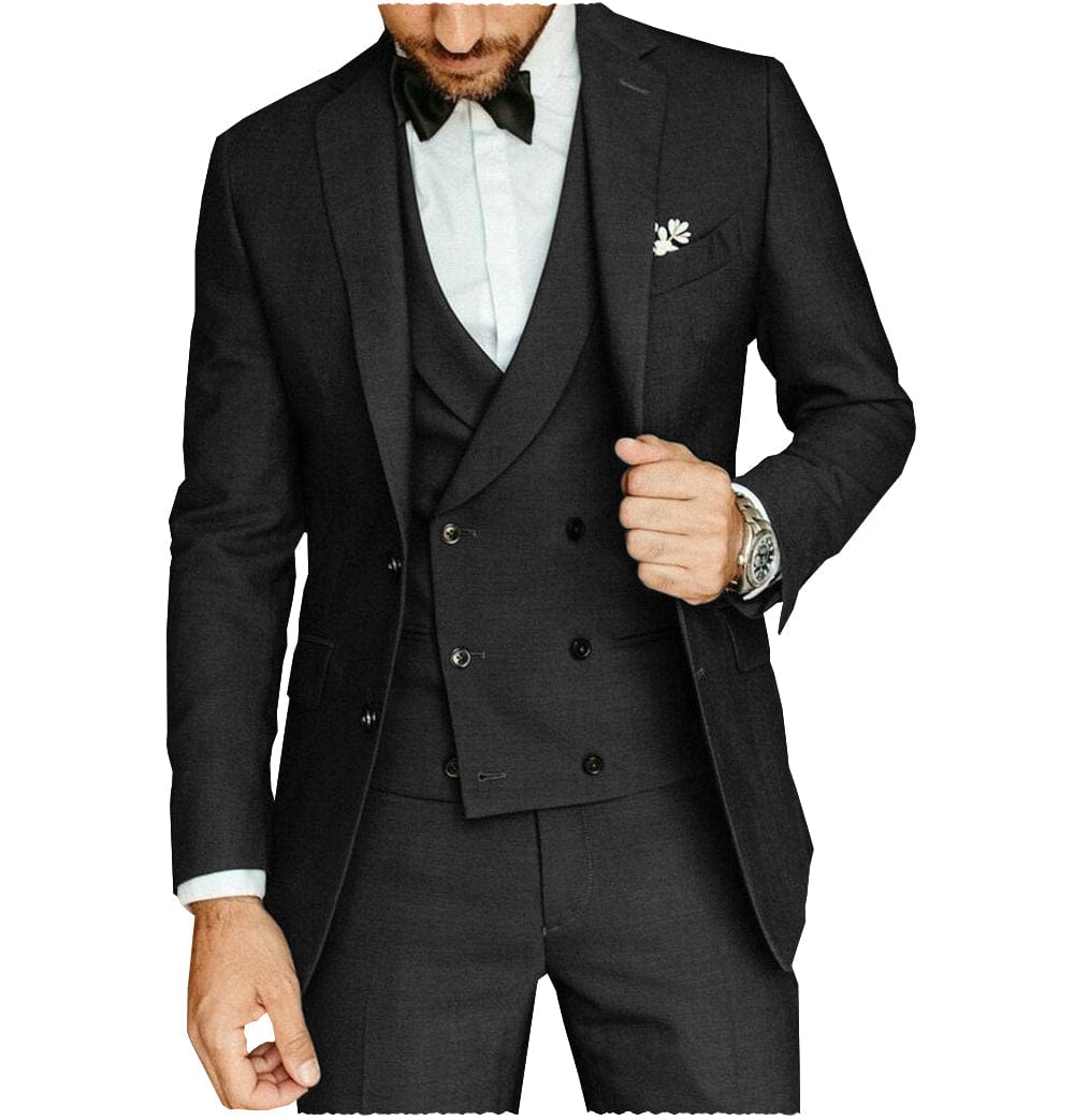 ceehuteey Casual Men's 3 Pieces Notch Lapel Tuxedos Burgundy (Blazer+vest+Pants)