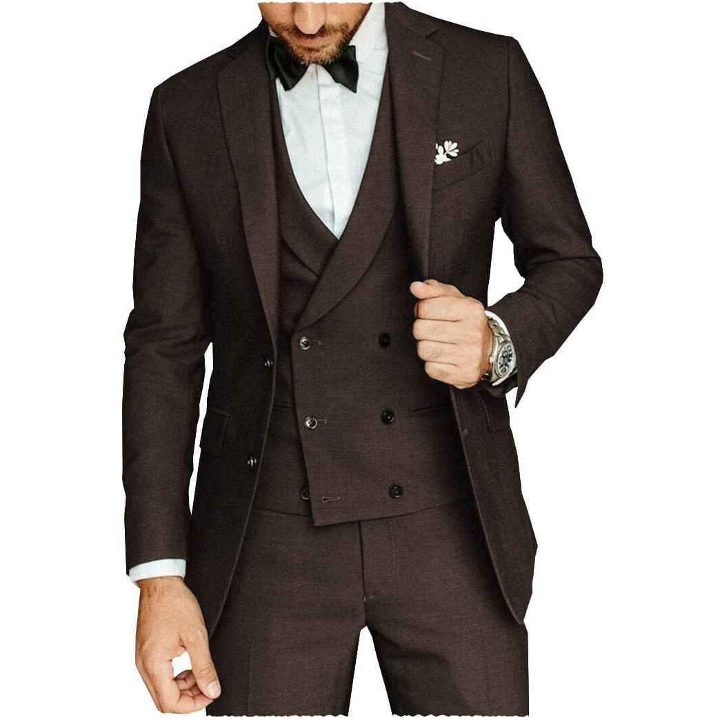 ceehuteey Casual Men's 3 Pieces Notch Lapel Tuxedos Burgundy (Blazer+vest+Pants)