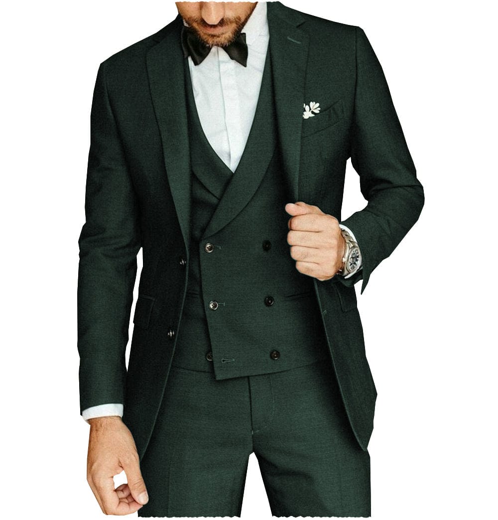 ceehuteey Casual Men's 3 Pieces Notch Lapel Tuxedos Burgundy (Blazer+vest+Pants)