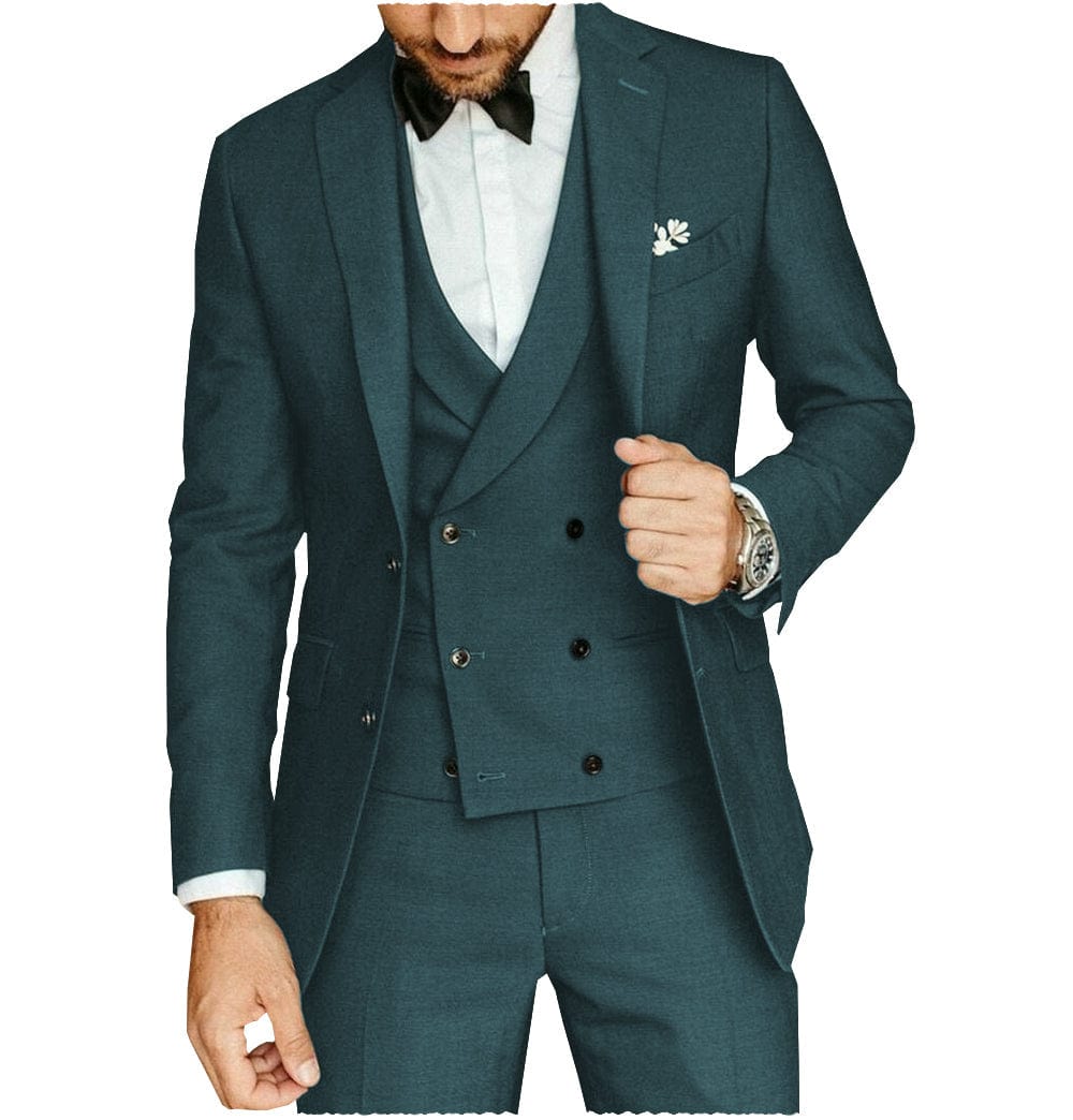 ceehuteey Casual Men's 3 Pieces Notch Lapel Tuxedos Burgundy (Blazer+vest+Pants)