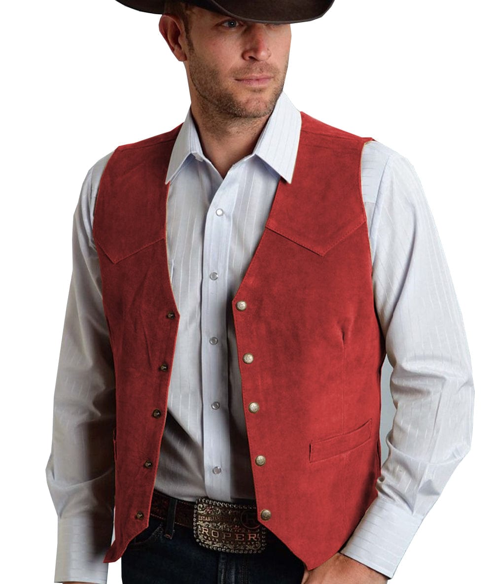 Casual Men's Suede Fashion Cowboy Suit Vest V Neck Waistcoat | ceehuteey Red / M, image size:1000x1185