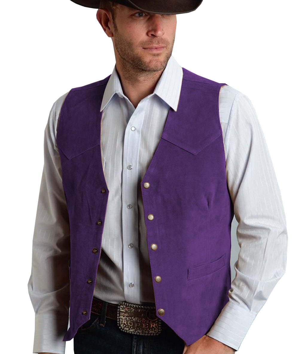 ceehuteey Casual Men's Suede Fashion Cowboy Suit Vest V Neck Waistcoat
