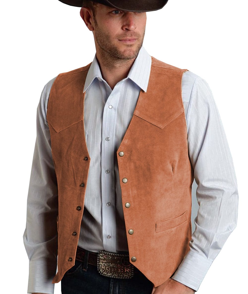 ceehuteey Casual Men's Suede Fashion Cowboy Suit Vest V Neck Waistcoat