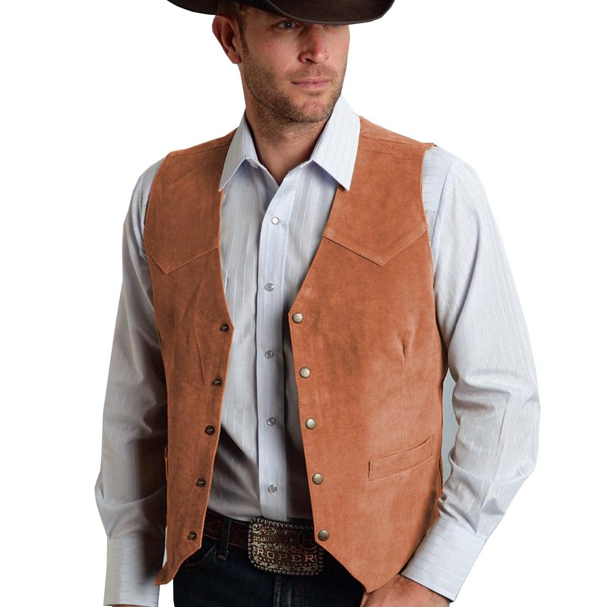 ceehuteey Casual Men's Suede Fashion Cowboy Suit Vest V Neck Waistcoat