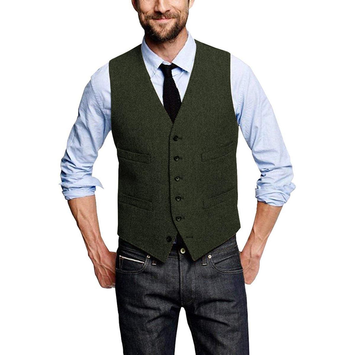 ceehuteey Casual Mens Leisure Tweed Herringbone V Neck Waistcoat