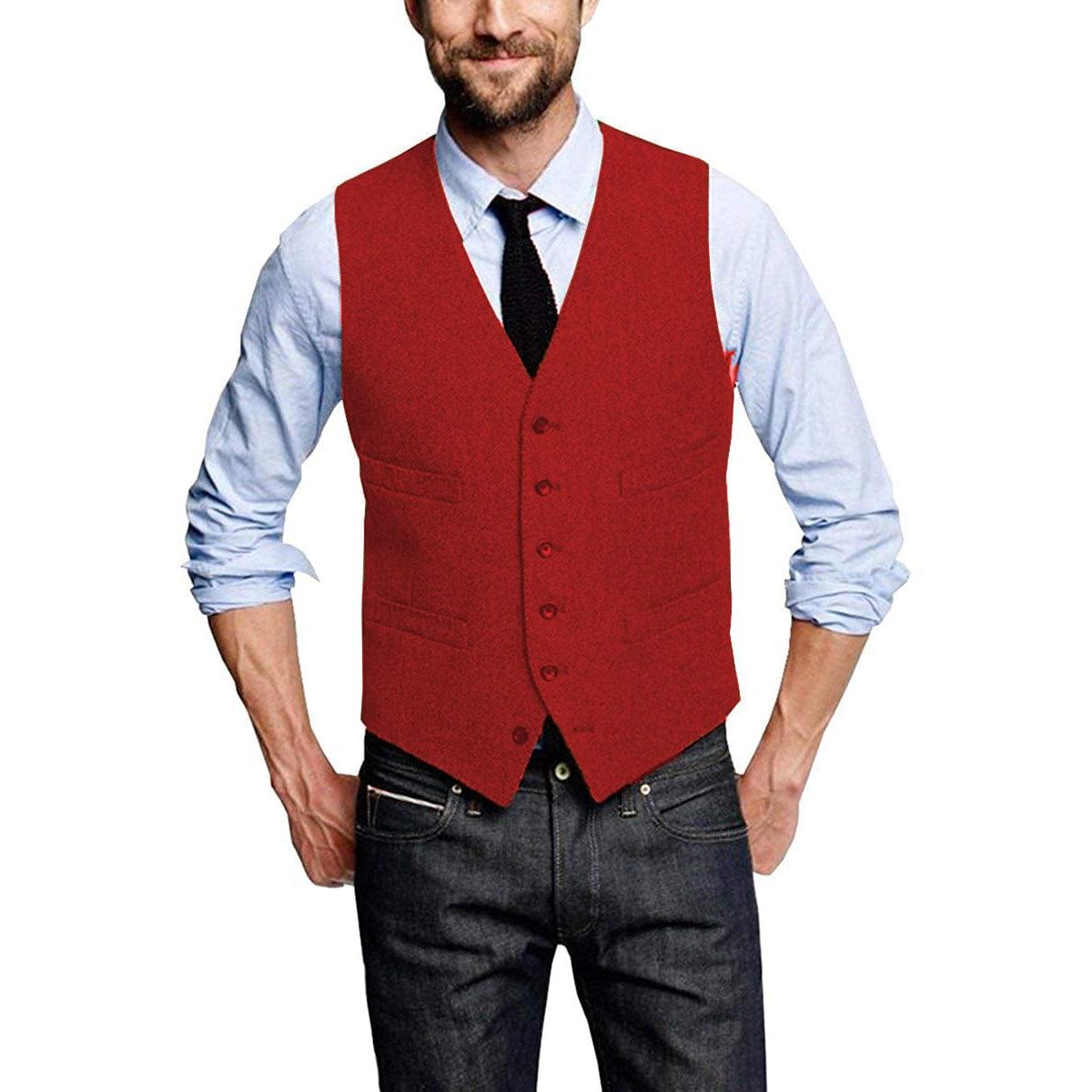 ceehuteey Casual Mens Leisure Tweed Herringbone V Neck Waistcoat