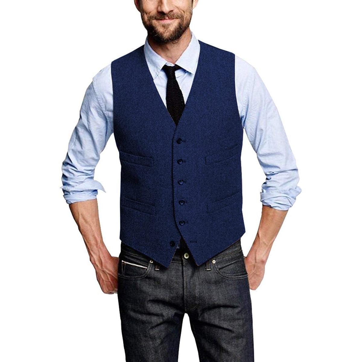 ceehuteey Casual Mens Leisure Tweed Herringbone V Neck Waistcoat