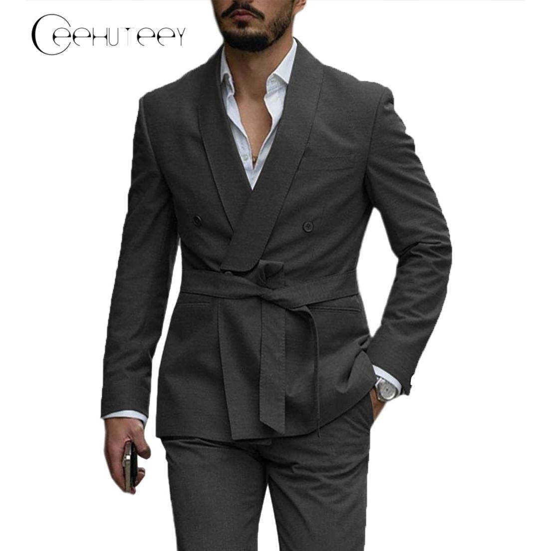 ceehuteey Casual Mens Suit Double Breasted Shawl Lapel 2 Pieces (Blazer+Pants)