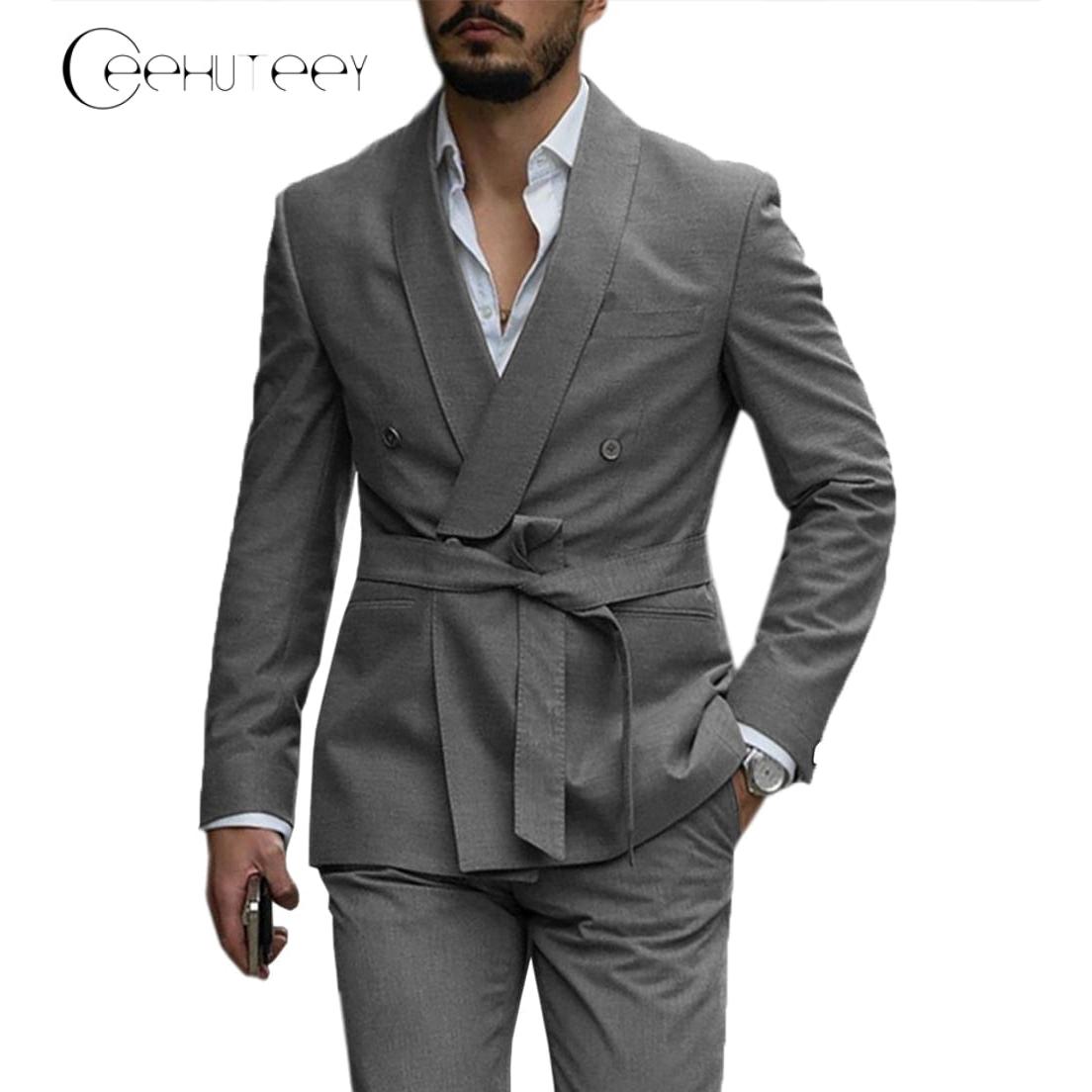 ceehuteey Casual Mens Suit Double Breasted Shawl Lapel 2 Pieces (Blazer+Pants)