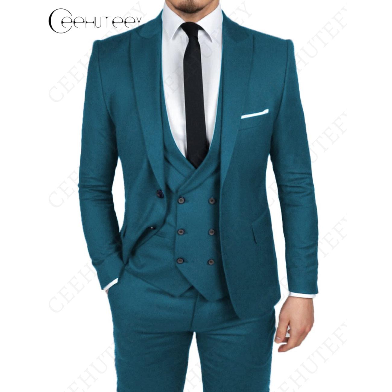 ceehuteey Causal Men's 3 Pieces Dinner Suit Peak Lapel Tuxedos Groom (Blazer+vest+Pants)