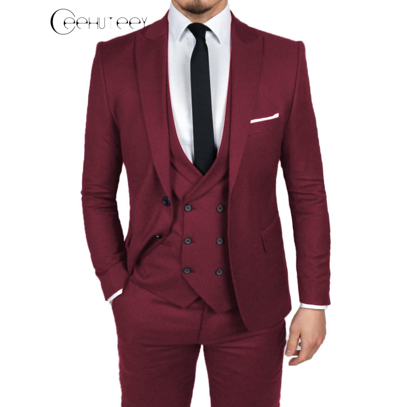 ceehuteey Causal Men's 3 Pieces Dinner Suit Peak Lapel Tuxedos Groom (Blazer+vest+Pants)