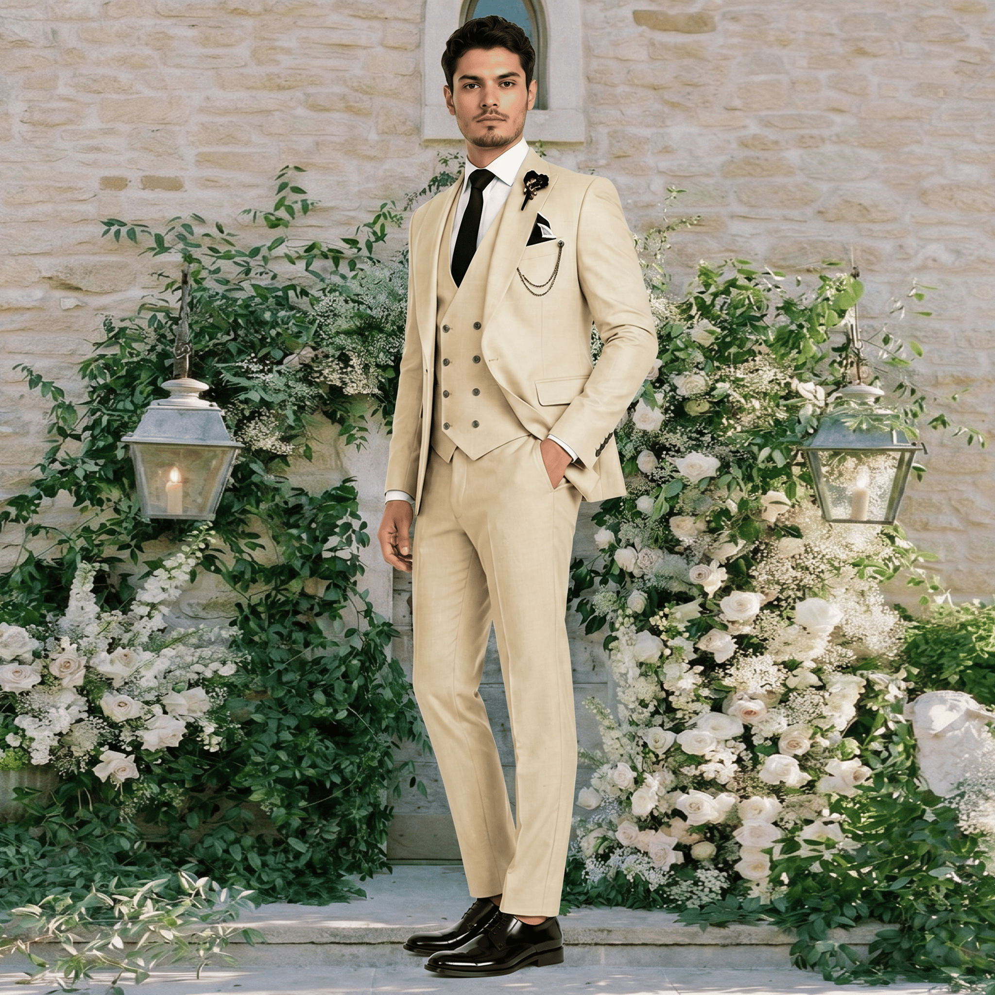 Ceehuteey Ceehuteey 3 Piece Mens Suit Double Breasted Prom Peak Lapel Suit (Blazer + Vest + Pants)