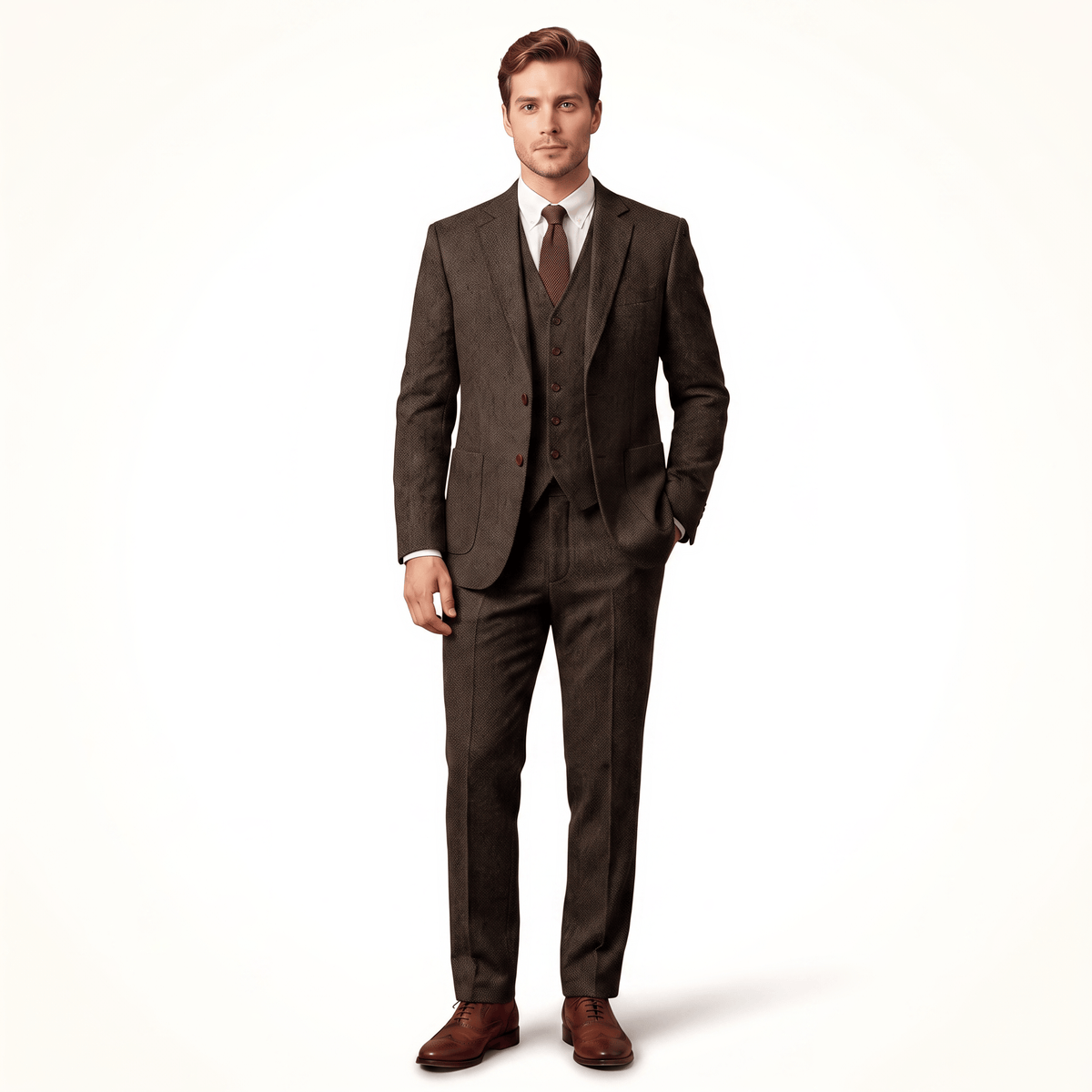 Ceehuteey Ceehuteey 3 Pieces Men's Suit Classic Tweed Notch Lapel Suits Prom(Blazer+Vest+Pants)
