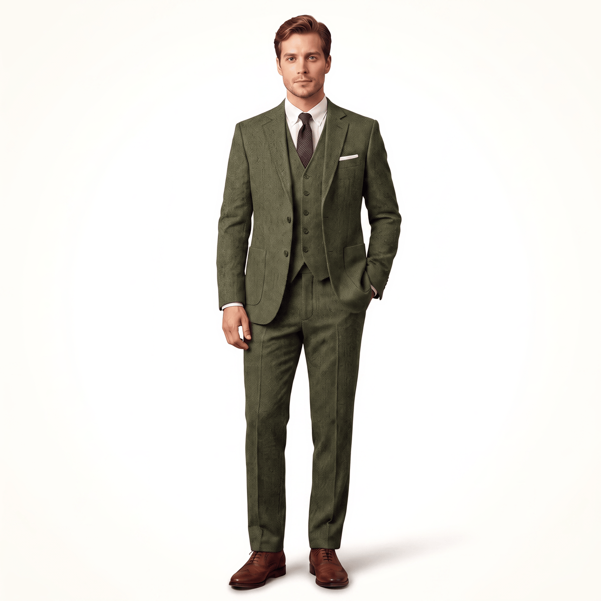 Ceehuteey Ceehuteey 3 Pieces Men's Suit Classic Tweed Notch Lapel Suits Prom(Blazer+Vest+Pants)