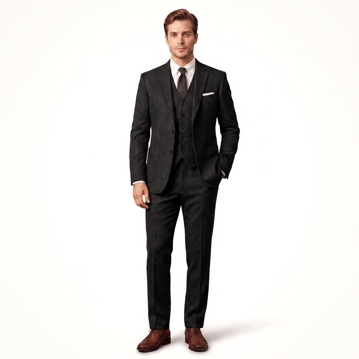 Ceehuteey Ceehuteey 3 Pieces Men's Suit Classic Tweed Notch Lapel Suits Prom(Blazer+Vest+Pants)
