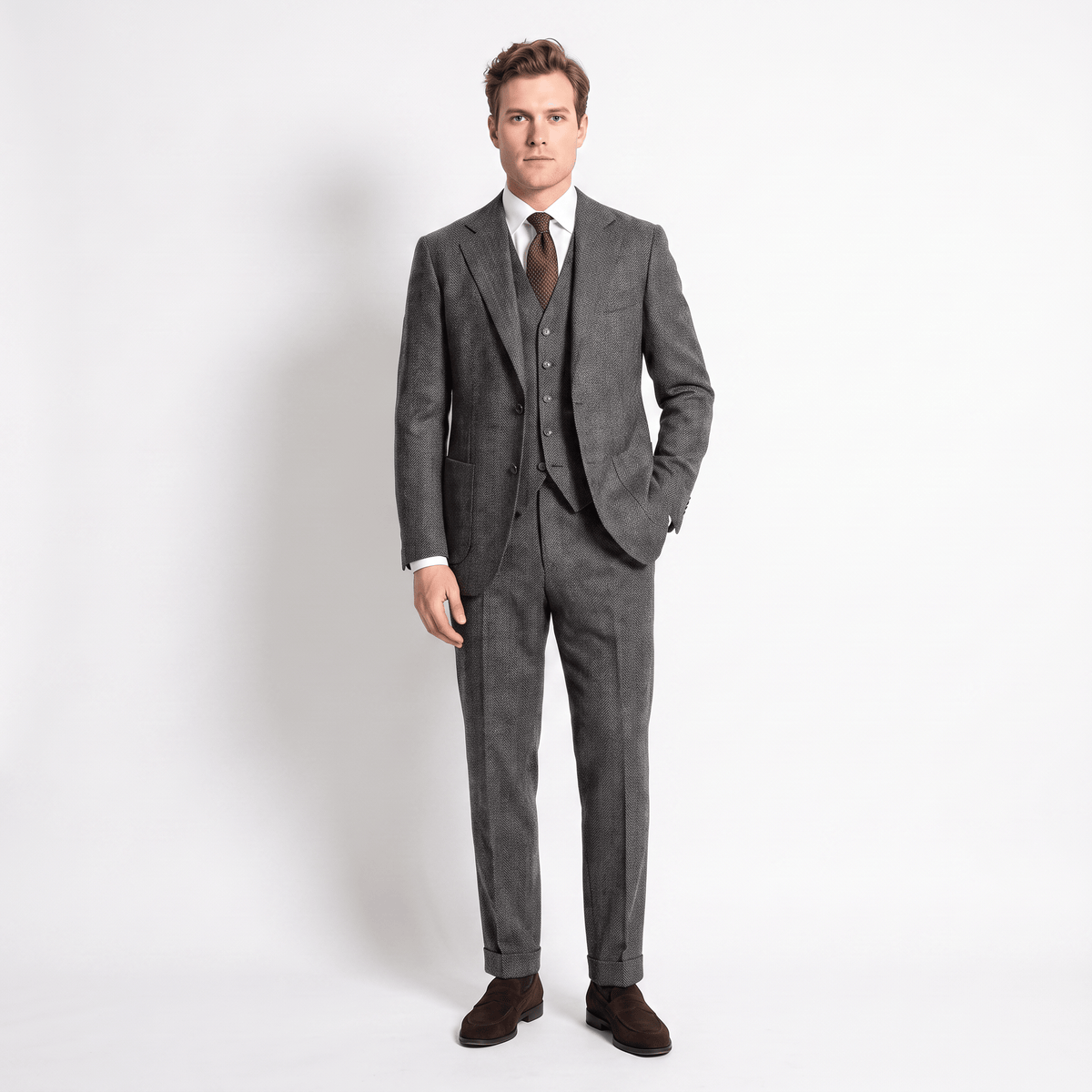 Ceehuteey Ceehuteey 3 Pieces Men's Suit Herringbone Notch Lapel Suits (Blazer+Vest+Pants)