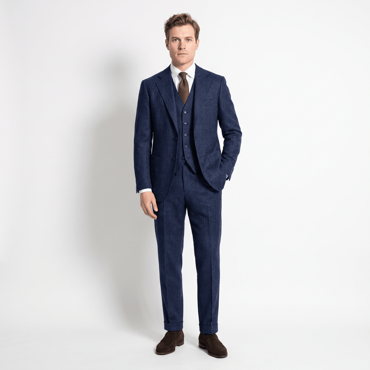 Ceehuteey Ceehuteey 3 Pieces Mens Suit Herringbone Notch Lapel Suits (Blazer+Vest+Pants)