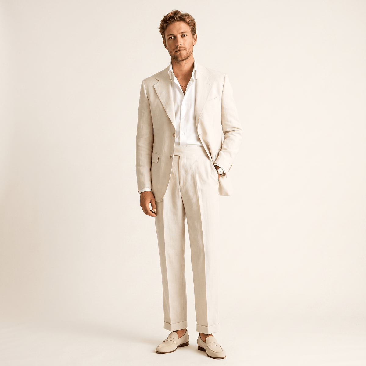 Ceehuteey Ceehuteey Classic 2 Pieces Linen Notch Lapel Leisure Men's suit (Blazer+Pants)