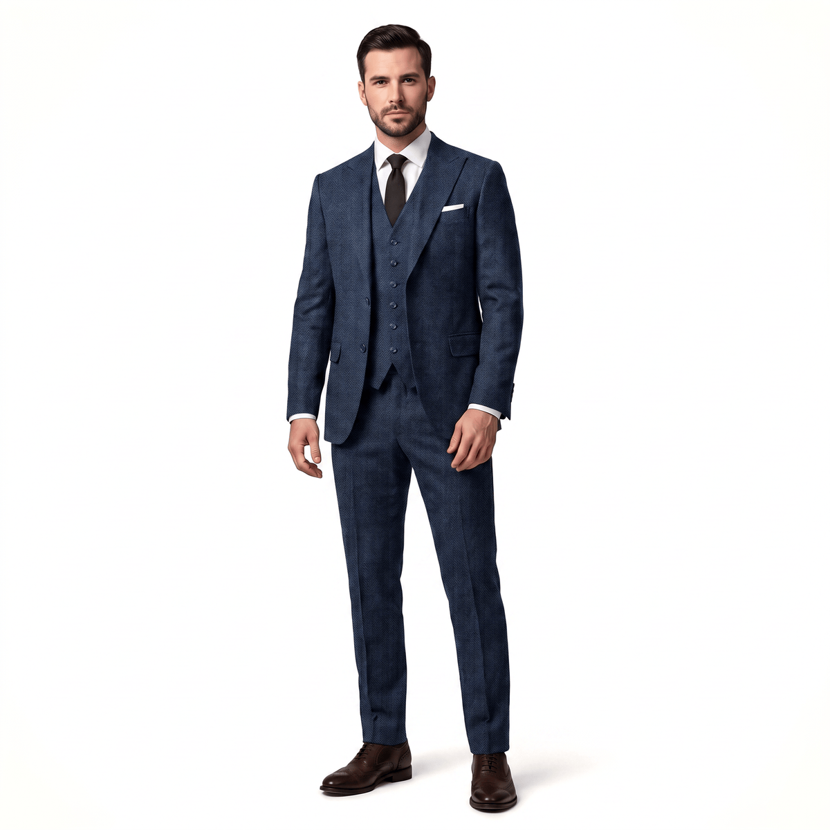 Ceehuteey Ceehuteey Classic 3 Pieces Men's Suit Herringbone Peak Lapel Suit(Blazer+vest+Pants)