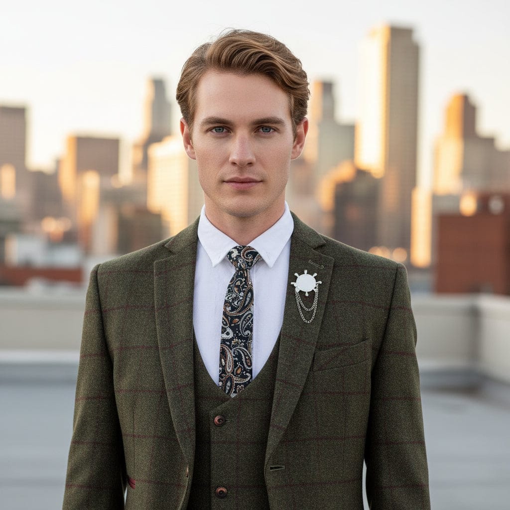 ceehuteey Ceehuteey Formal Men's 3 Pieces Tweed Plaid Notch Lapel Suit Men for (Blazer+vest+Pants)