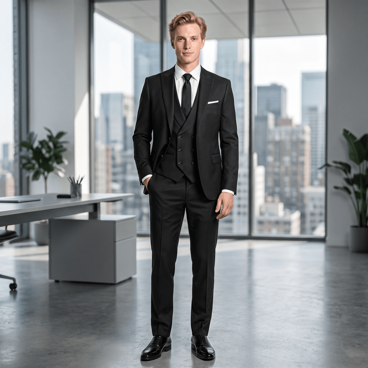 Ceehuteey Ceehuteey Formal Men's Suit 3 Pieces Flat Slim Fit Peak Lapel Tuxedos (Blazer+vest+Pants)
