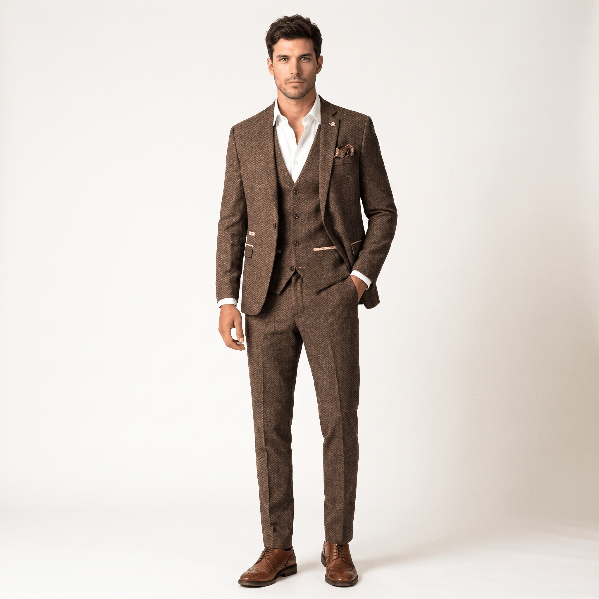 Ceehuteey Ceehuteey Herringbone 3 Piece Men's Suit for Graduation(Blazer + Vest + Pants)