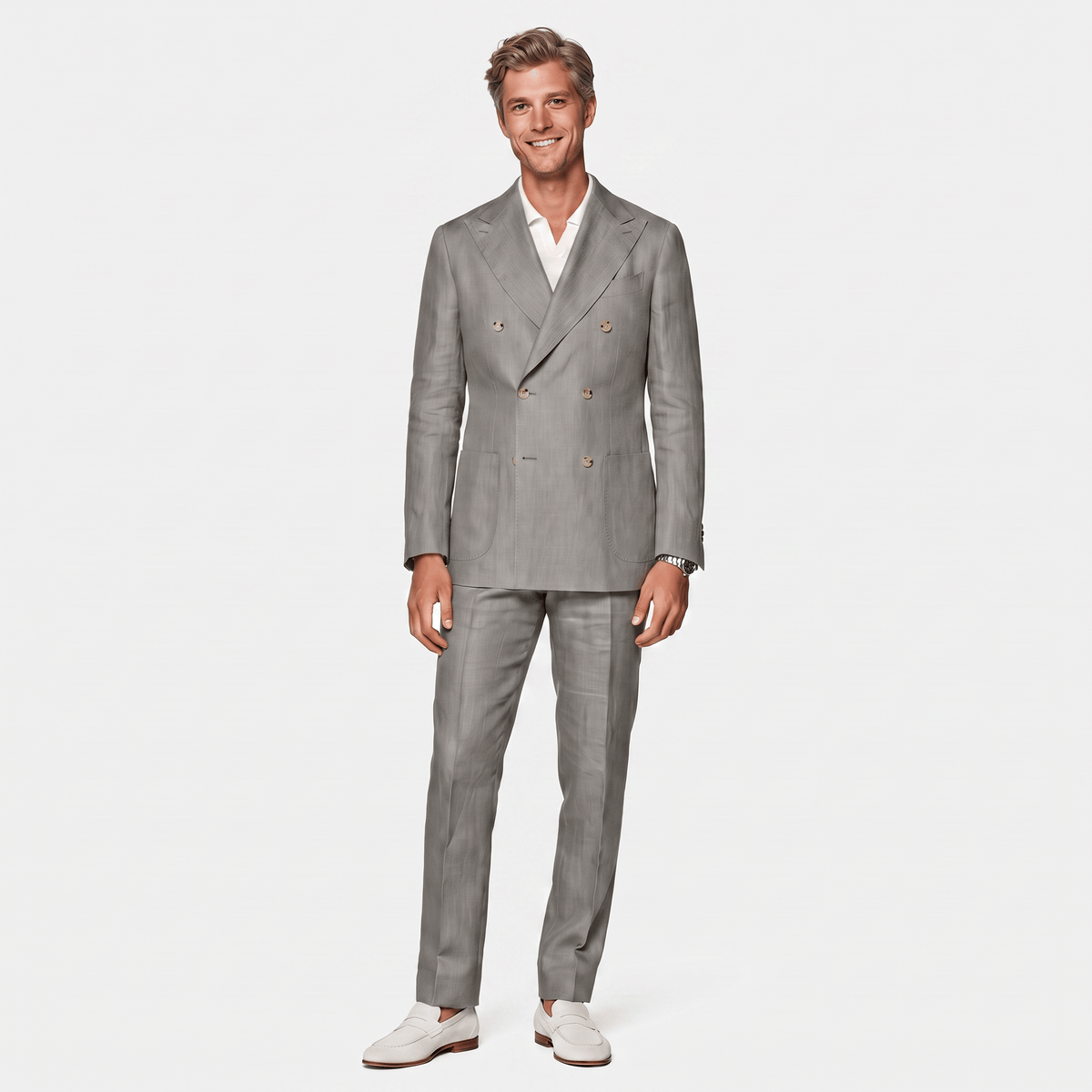Ceehuteey Ceehuteey Linen Men's Double Breasted Solid Peak lapel Men‘s Suit (Blazer+Pants)