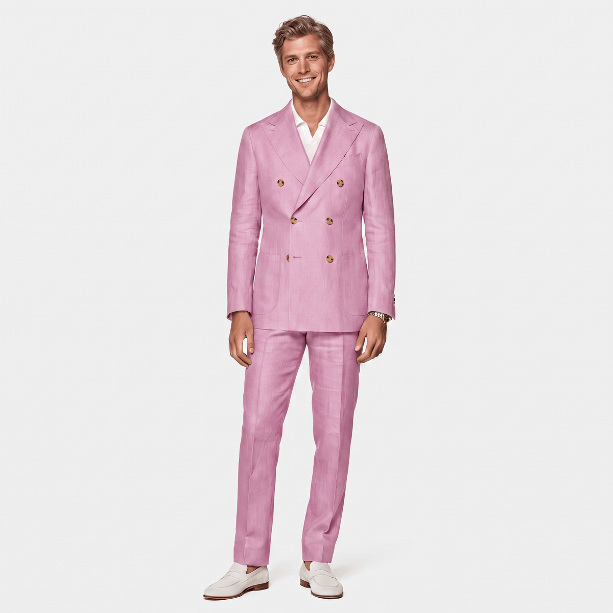 Ceehuteey Ceehuteey Linen Men's Double Breasted Solid Peak lapel Men‘s Suit (Blazer+Pants)