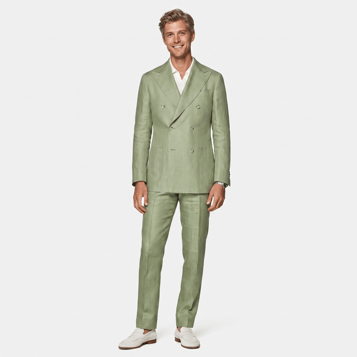 Ceehuteey Ceehuteey Linen Men's Double Breasted Solid Peak lapel Men‘s Suit (Blazer+Pants)