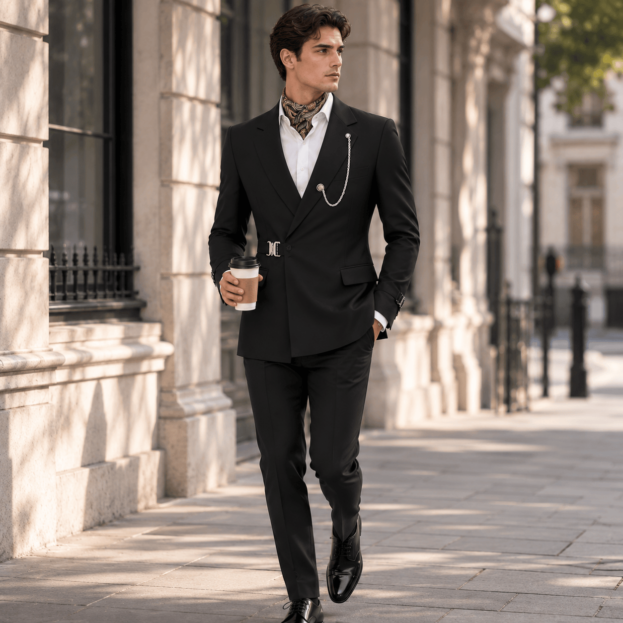 Ceehuteey Ceehuteey Men's 2 Piece Solid Notch Lapel Suit Set with Metal Clasp (Blazer+Pants)
