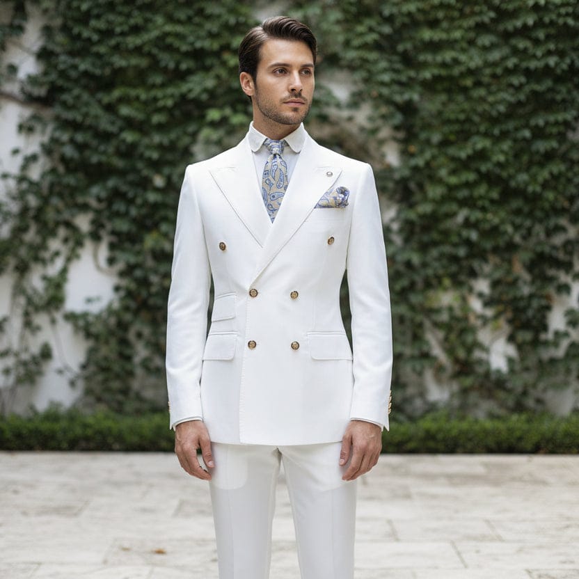 ceehuteey Ceehuteey Men's 2 Pieces Double Breasted Slim Fit Peak Lapel Gent Suit (Blazer+Pants)