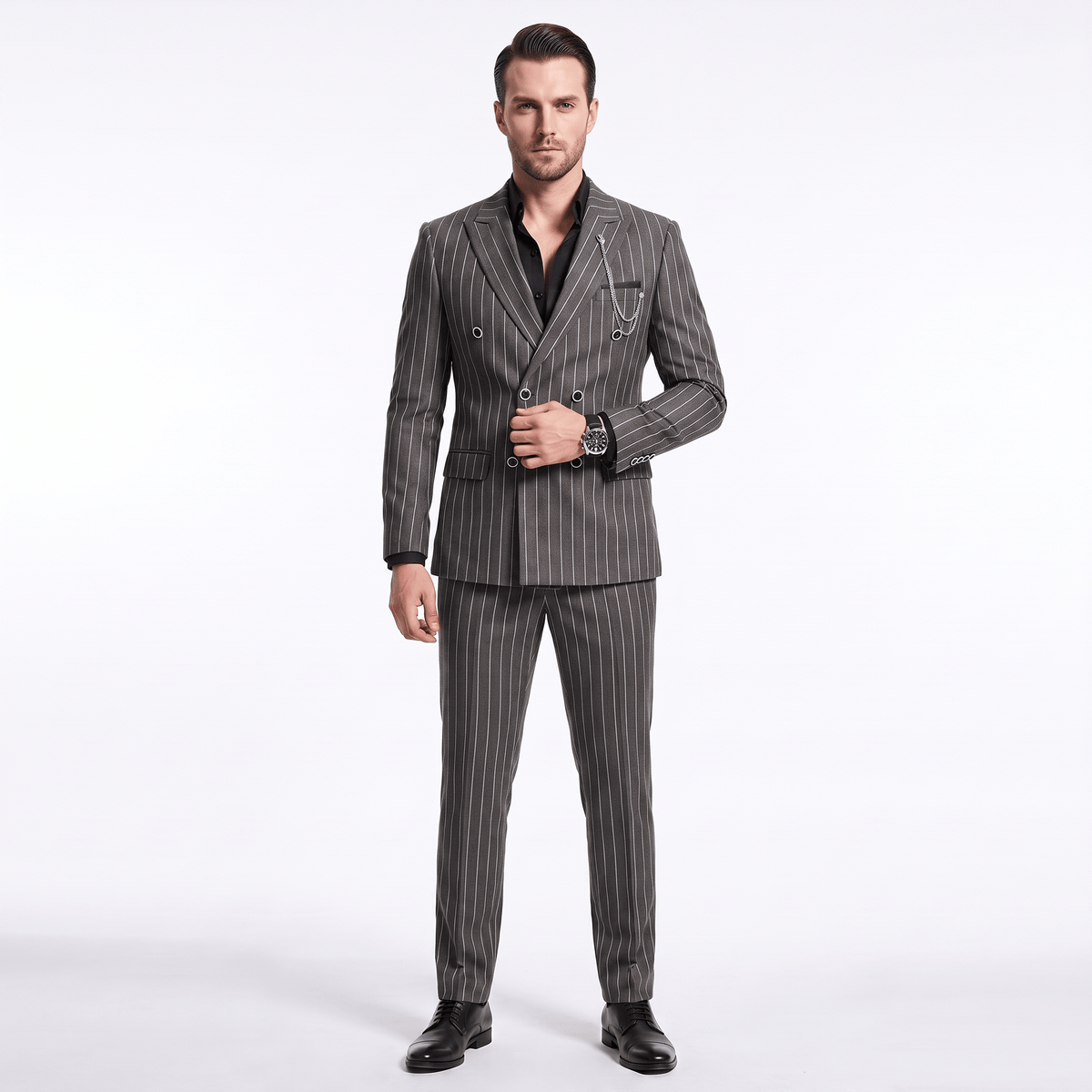 Ceehuteey Ceehuteey Men's 2 Pieces Pinstripe Suit Peak Lapel Striped Suits (Blazer+Pants)