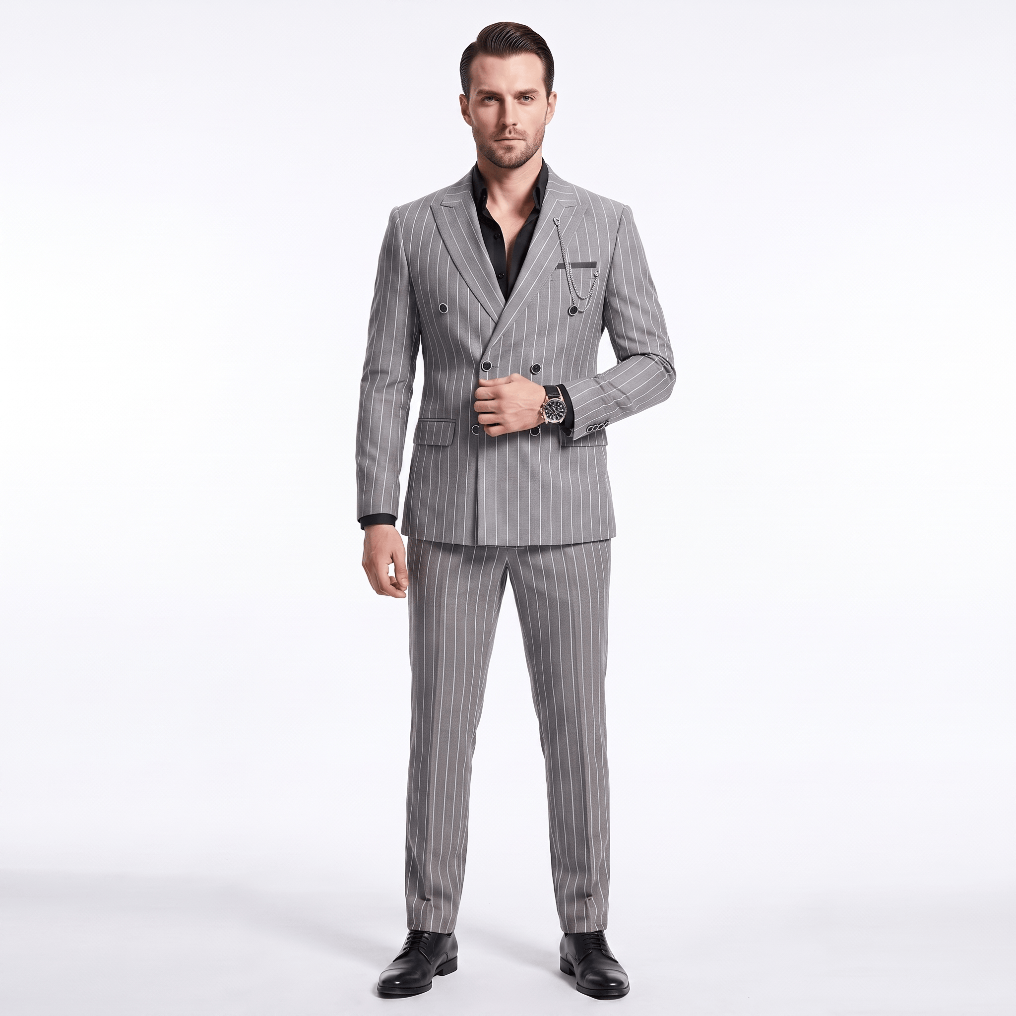 Ceehuteey Ceehuteey Men's 2 Pieces Pinstripe Suit Peak Lapel Striped Suits (Blazer+Pants)