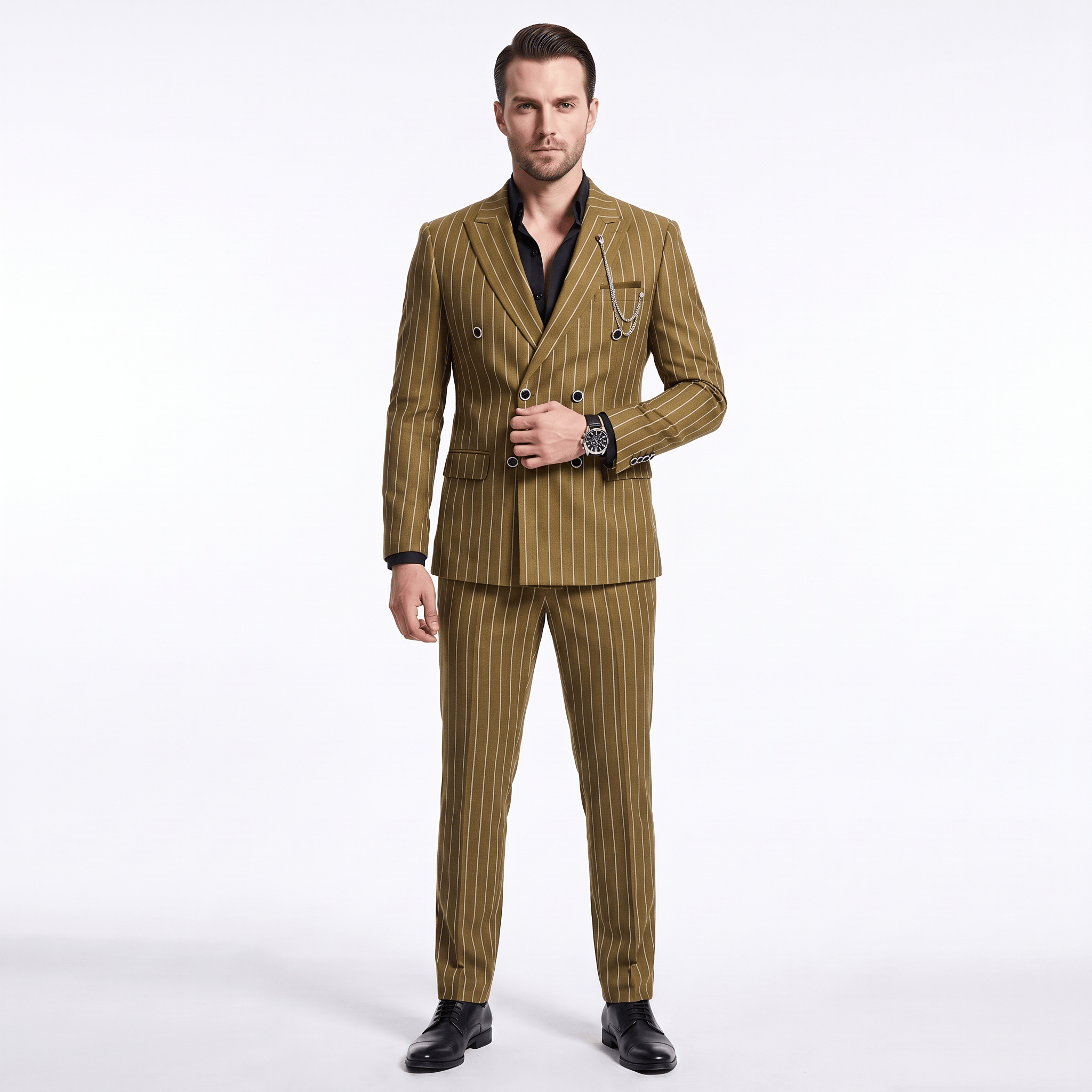 Ceehuteey Ceehuteey Men's 2 Pieces Pinstripe Suit Peak Lapel Striped Suits (Blazer+Pants)