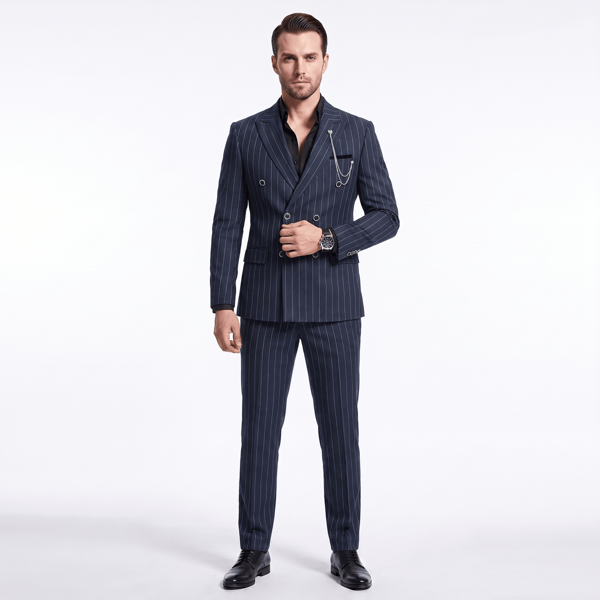 Ceehuteey Ceehuteey Men's 2 Pieces Pinstripe Suit Peak Lapel Striped Suits (Blazer+Pants)