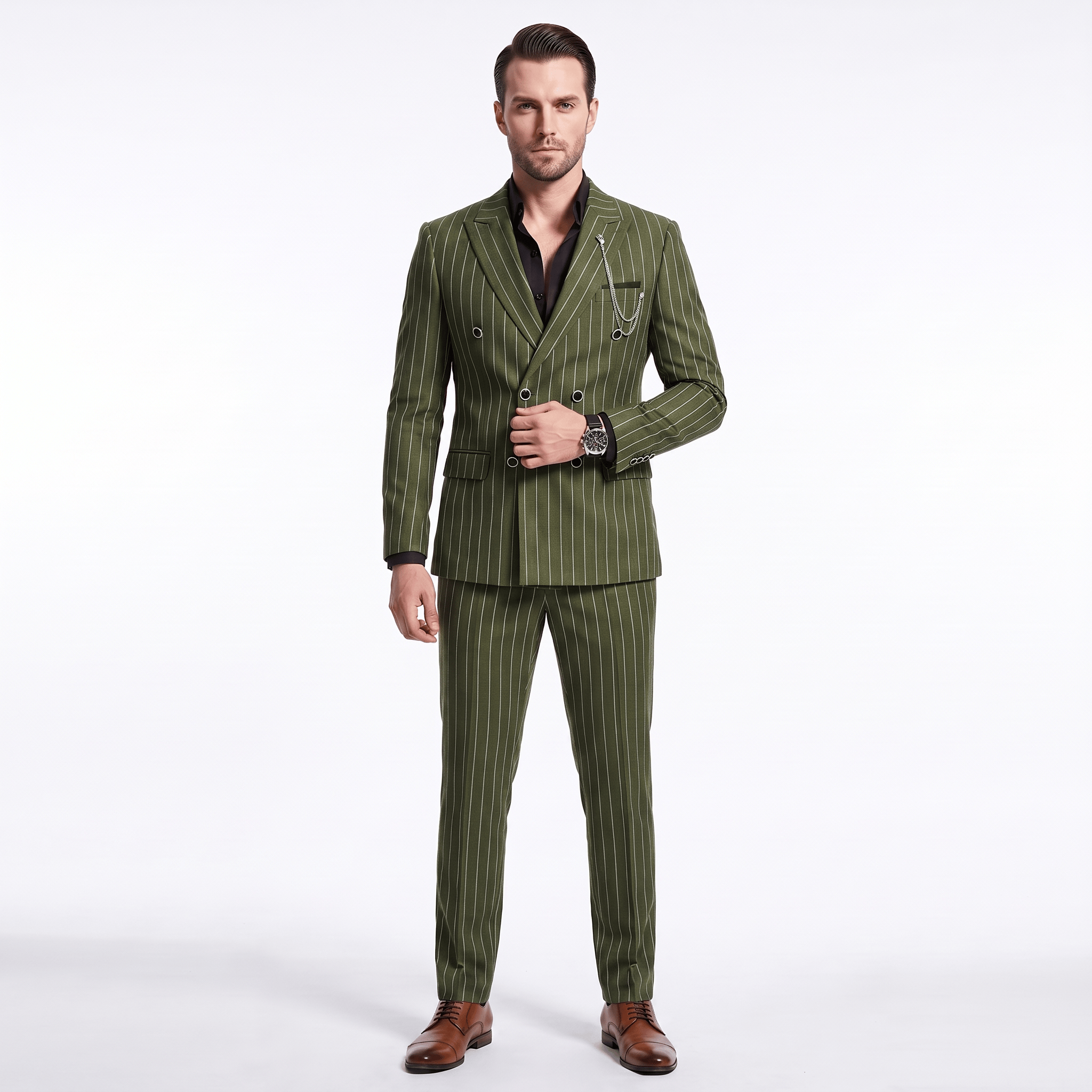 Ceehuteey Ceehuteey Men's 2 Pieces Pinstripe Suit Peak Lapel Striped Suits (Blazer+Pants)