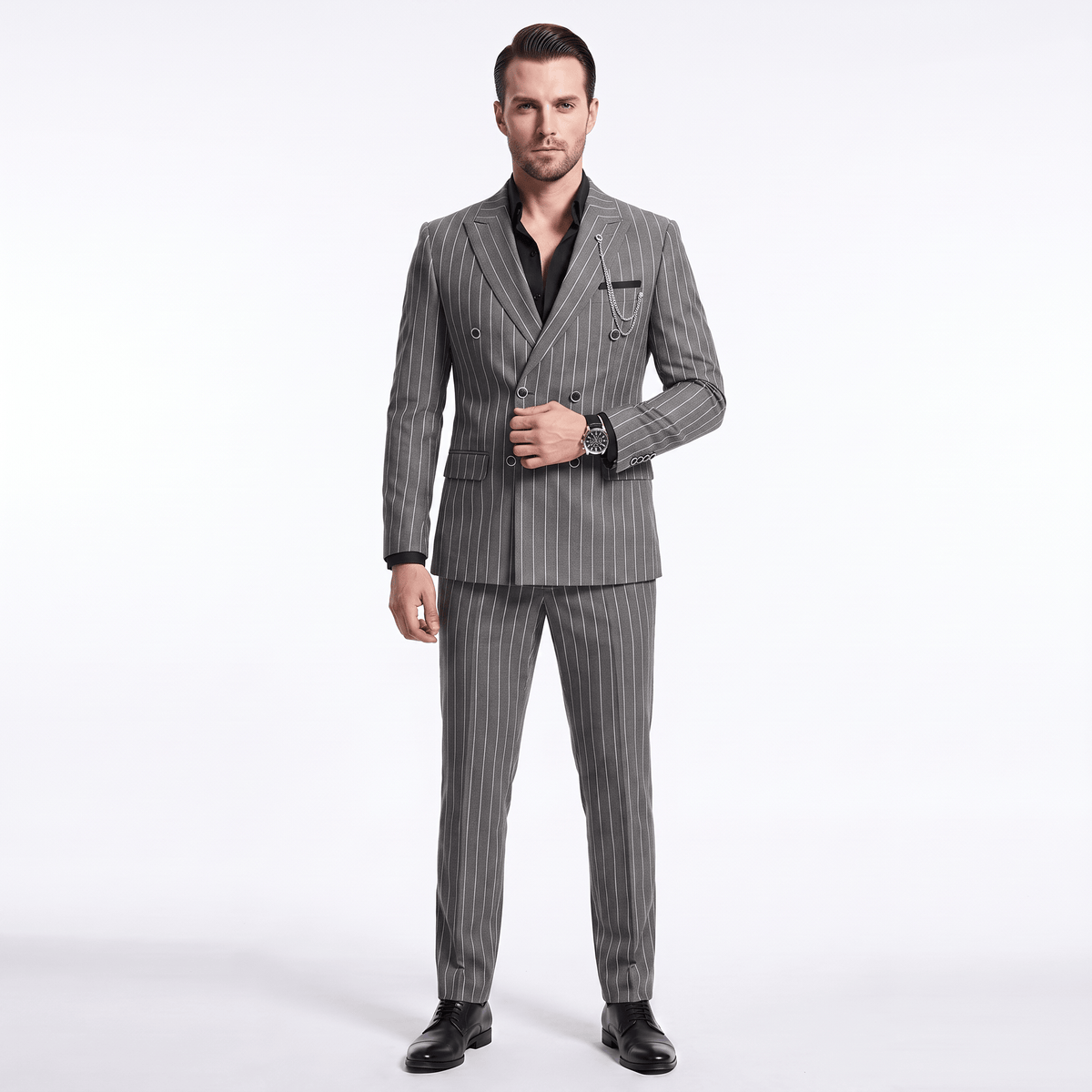 Ceehuteey Ceehuteey Men's 2 Pieces Pinstripe Suit Peak Lapel Striped Suits (Blazer+Pants)