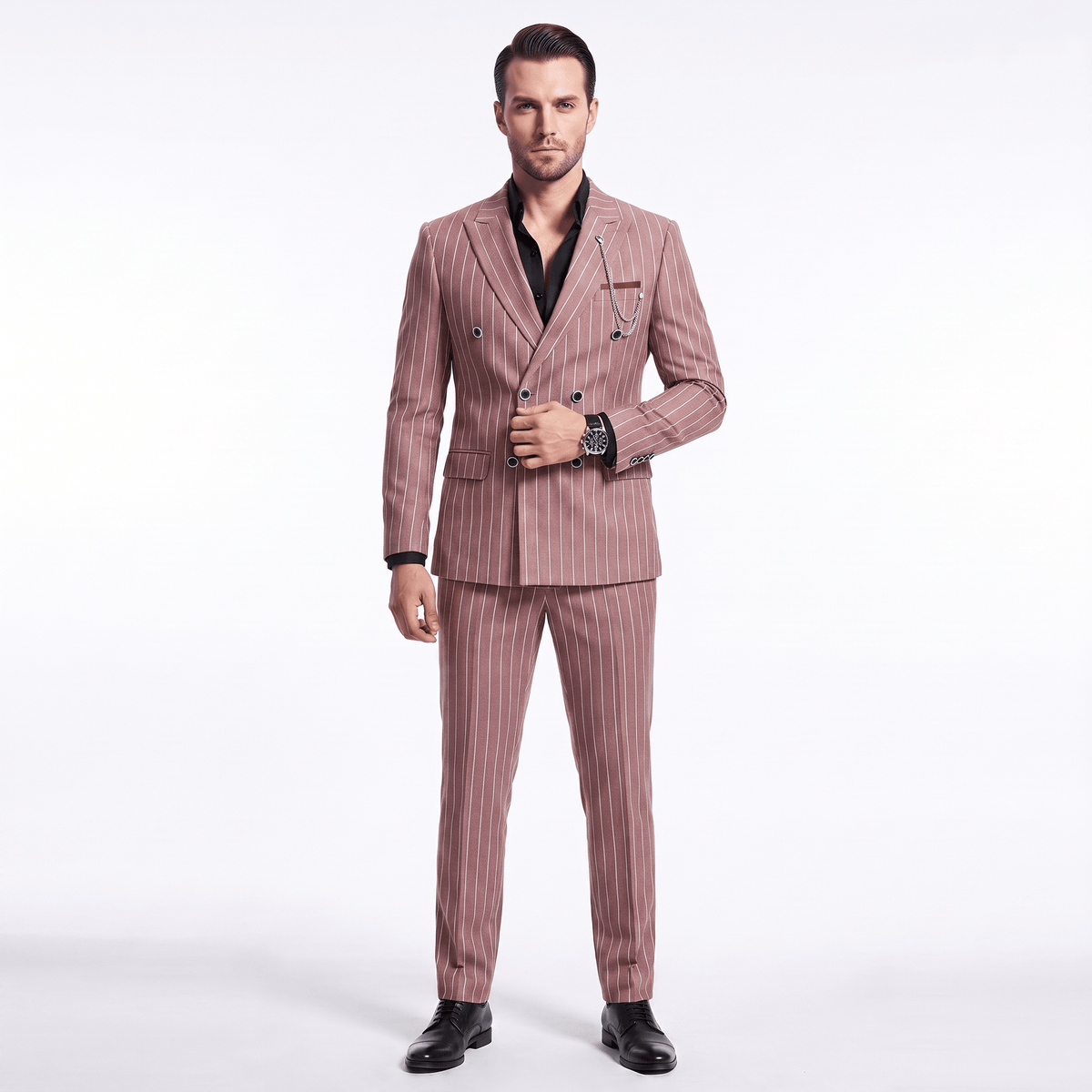 Ceehuteey Ceehuteey Men's 2 Pieces Pinstripe Suit Peak Lapel Striped Suits (Blazer+Pants)