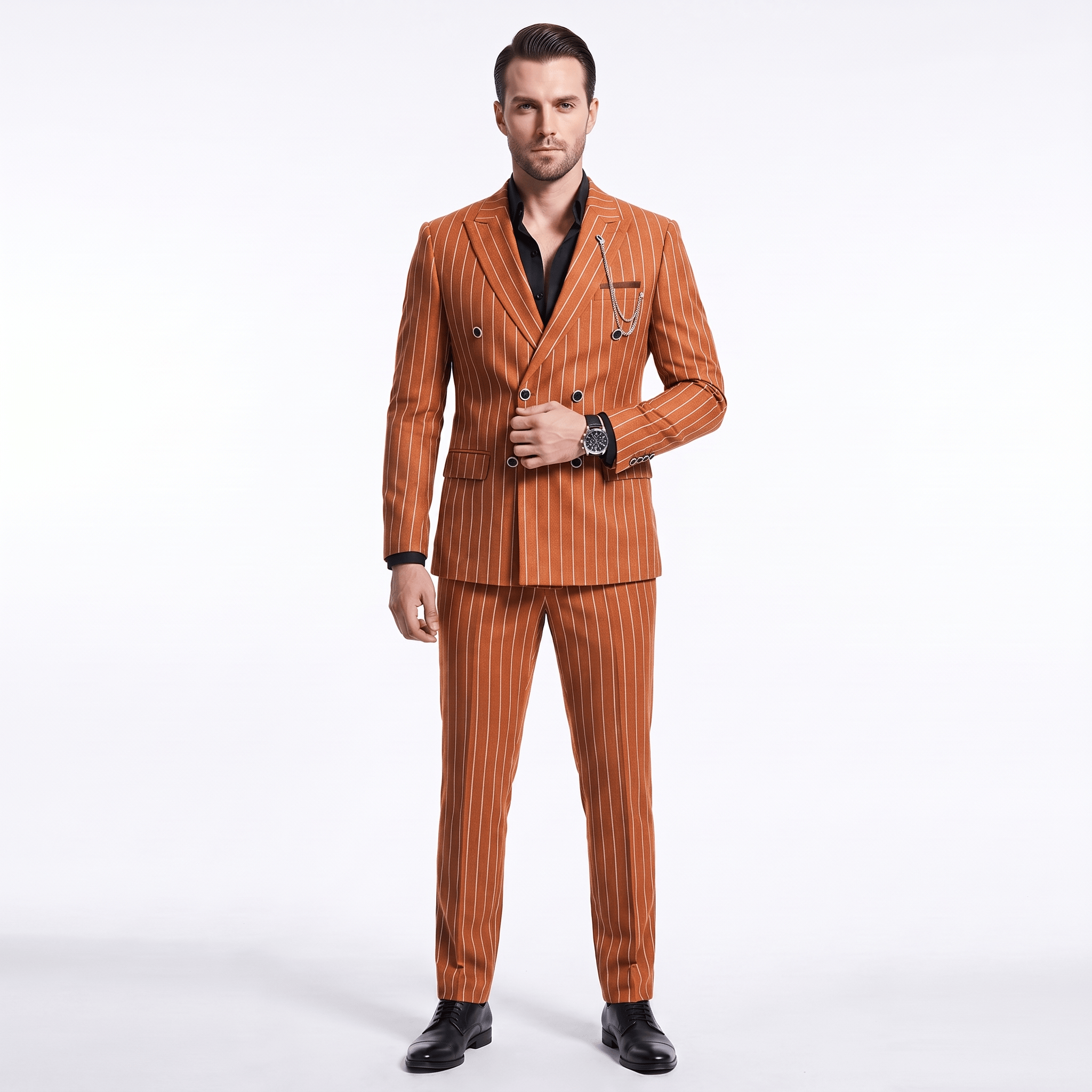 Ceehuteey Ceehuteey Men's 2 Pieces Pinstripe Suit Peak Lapel Striped Suits (Blazer+Pants)
