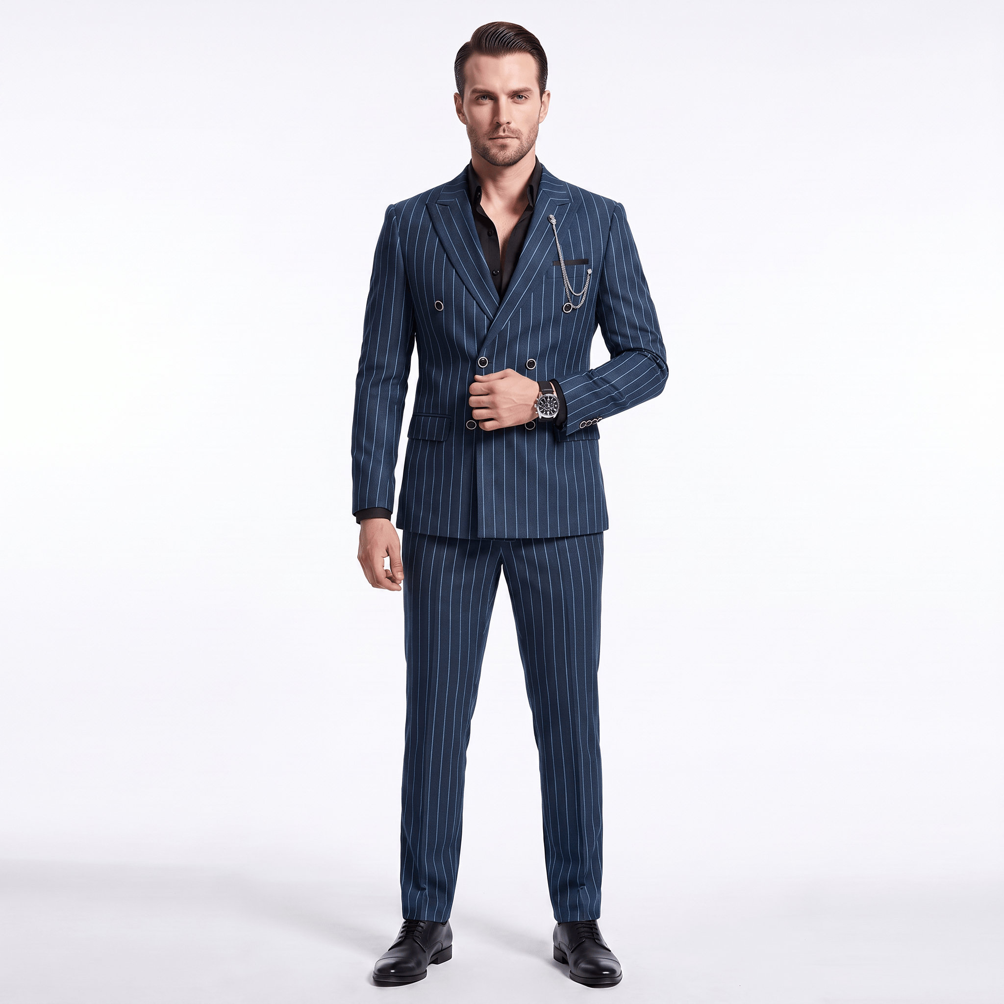 Ceehuteey Ceehuteey Men's 2 Pieces Pinstripe Suit Peak Lapel Striped Suits (Blazer+Pants)
