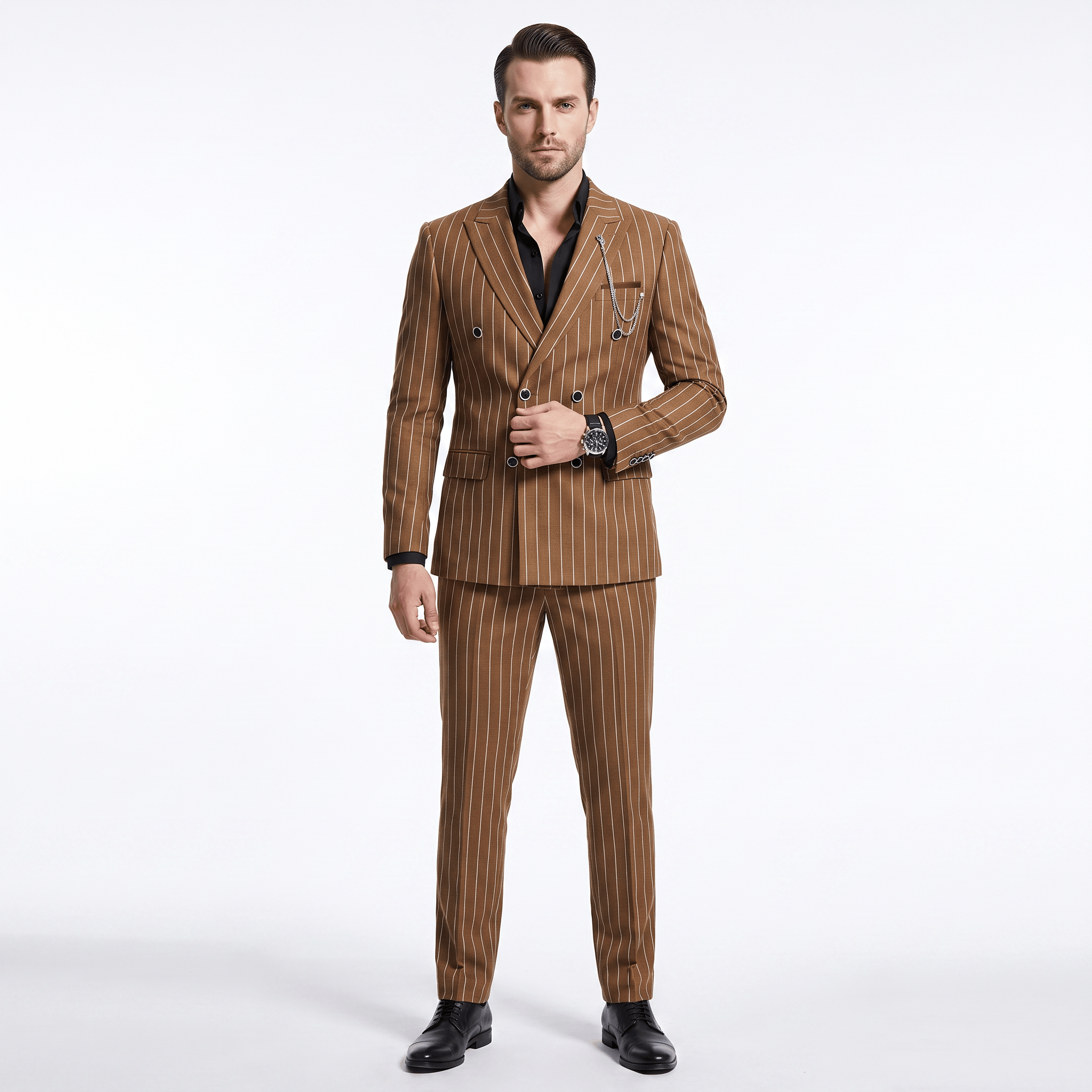 Ceehuteey Ceehuteey Men's 2 Pieces Pinstripe Suit Peak Lapel Striped Suits (Blazer+Pants)